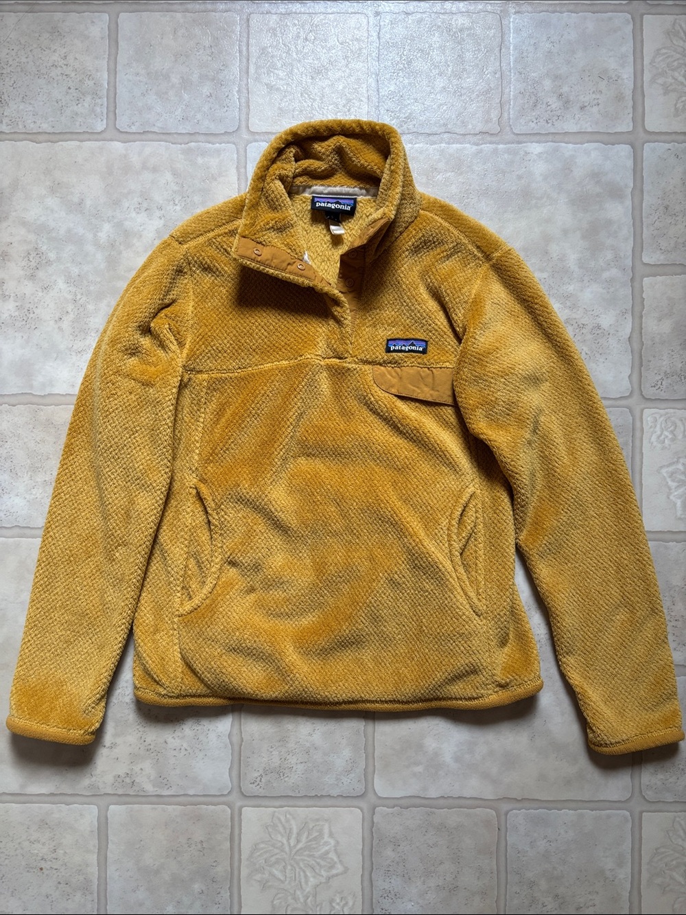 Patagonia T-Snap Fleece Pullover Women's Size Small Mustard Yellow Re-tool
